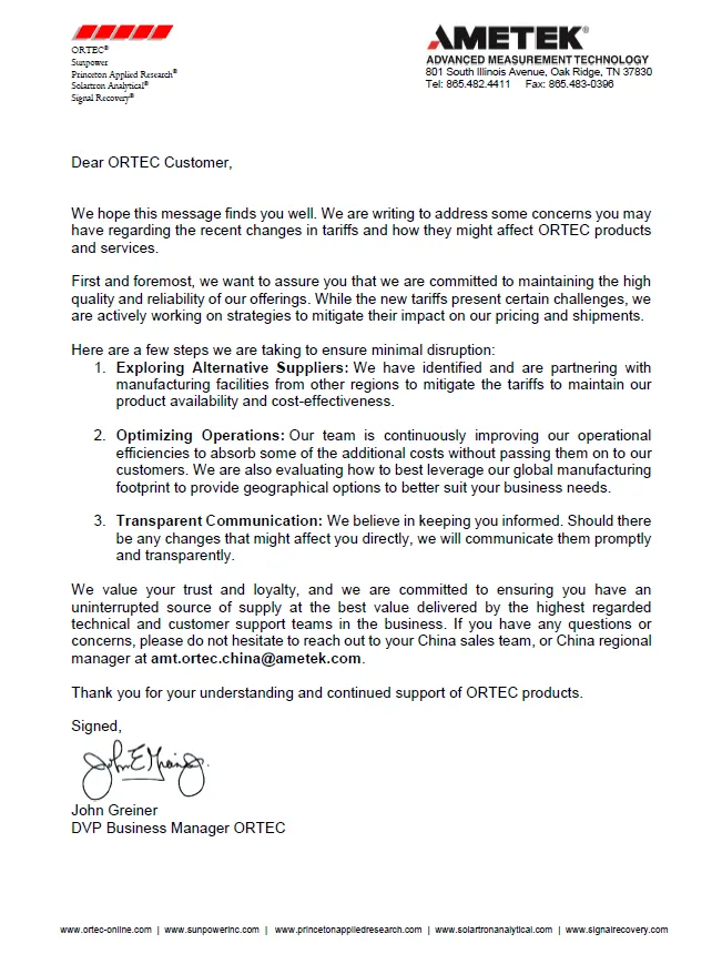 Ortec Chinese 2025 letter
